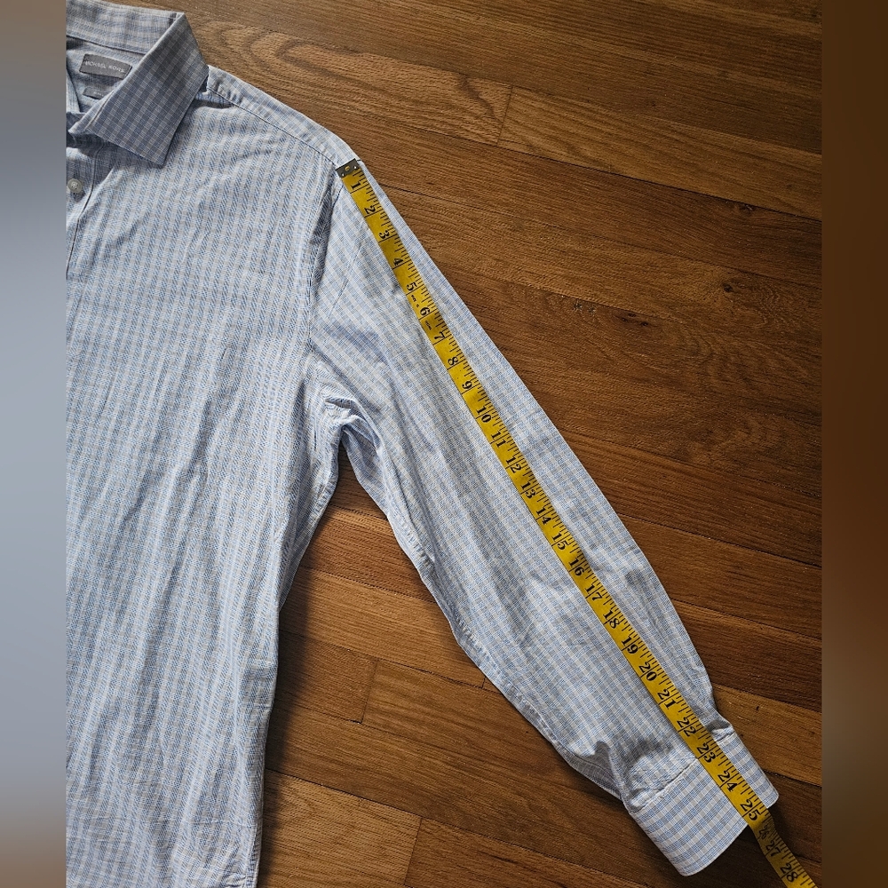 Michael Kors Slim Fit Blue Tan Button Down Dress Shirt Mens Size XL 17-1/2 34-35 - Picture 10 of 13